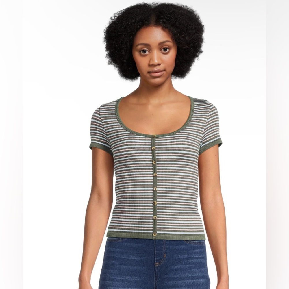 No Boundaries top tee stretch green pink stripes Y2K Juniors 7-9